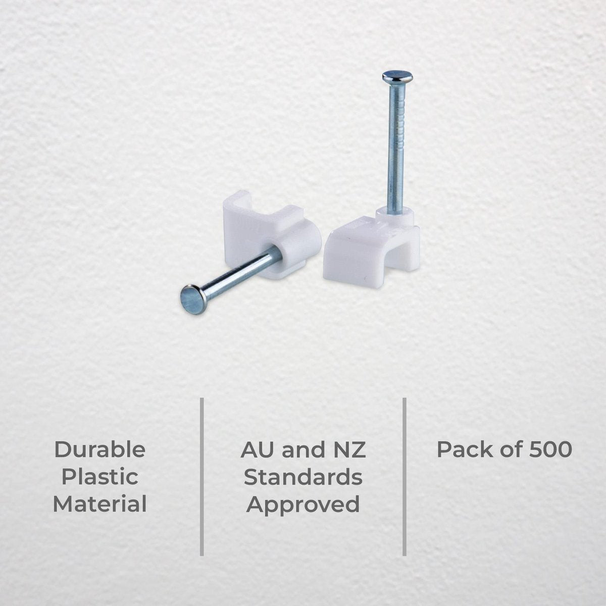 DETA 13mm White Flat Cable Clips Plastic 500 Pack