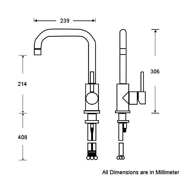 Gareth Ashton Mixer Tap - Black Square Neck Pin Lever Italian Design 3 Star WELS 8L/min - 3K3-B