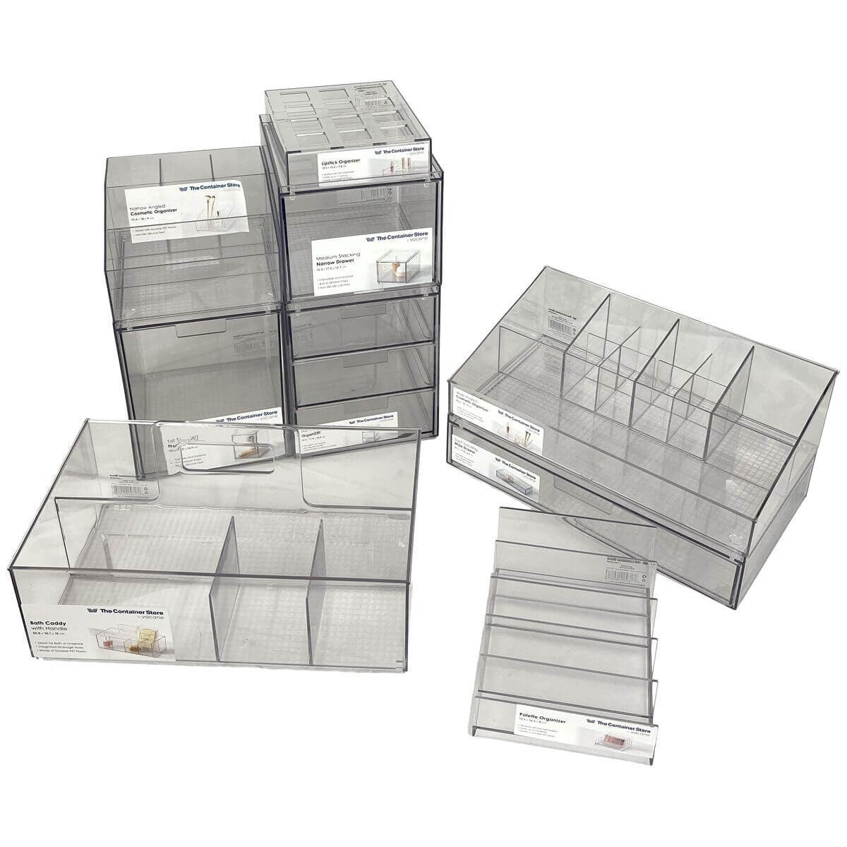 The Container Store 9 Piece Bath/Cosmetic Pack 1 - Clear PET, Drawer and Countertop - VTCS-BATHCOSM-P1