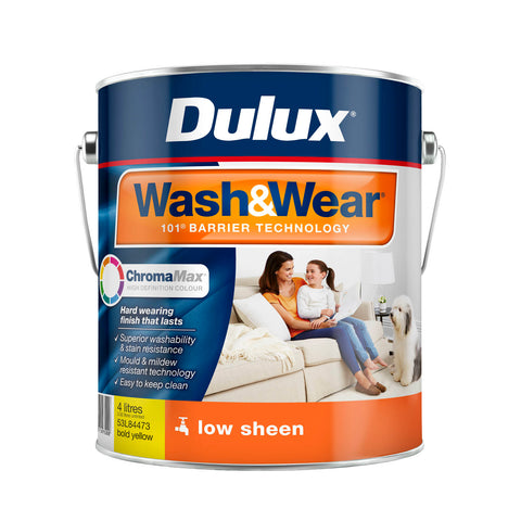 Dulux Wash&Wear Low Sheen Interior Paint Bold Yellow 4L - Washable, Indoor