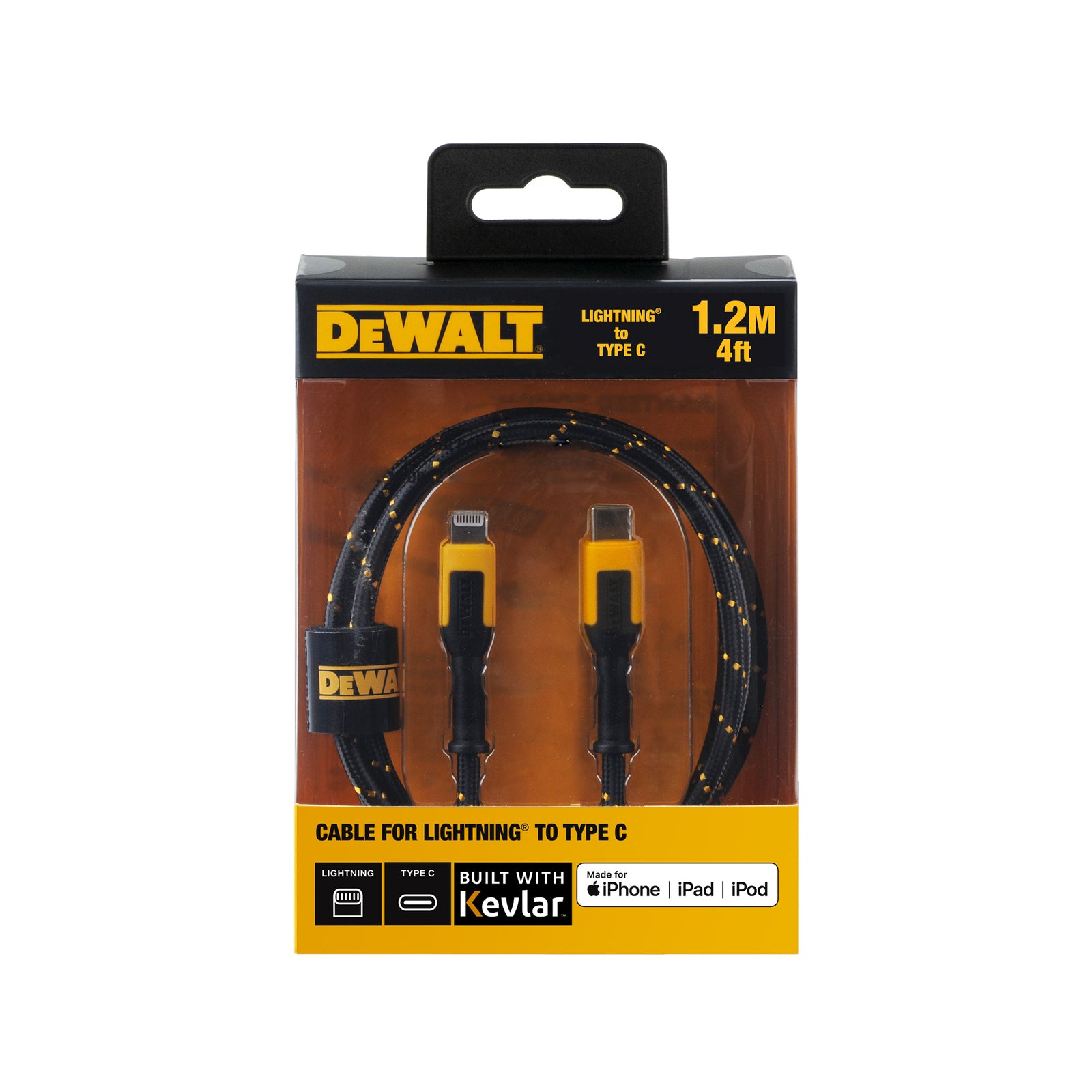 DeWALT 1.2m Lightning to USB-C Charging Cable Reinforced with Kevlar 1311357DWE