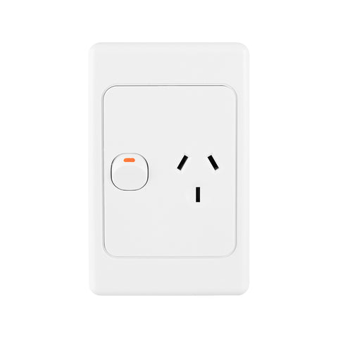 DETA Vertical Single Power Point, White Polycarbonate, 240V 10A, Architrave