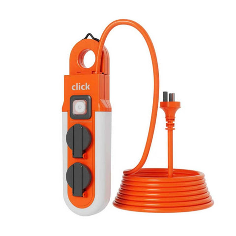 Click 2 Outlet Power Socket Light with Hanger - 2 x 10A - 5m Cord - IP55 Weatherproof - SuperSaverAU - view 1