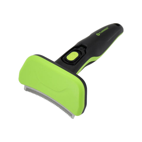 Flamingo Self-Cleaning Deshedding Tool with Retractable Blades, Green, for Dogs & Cats
