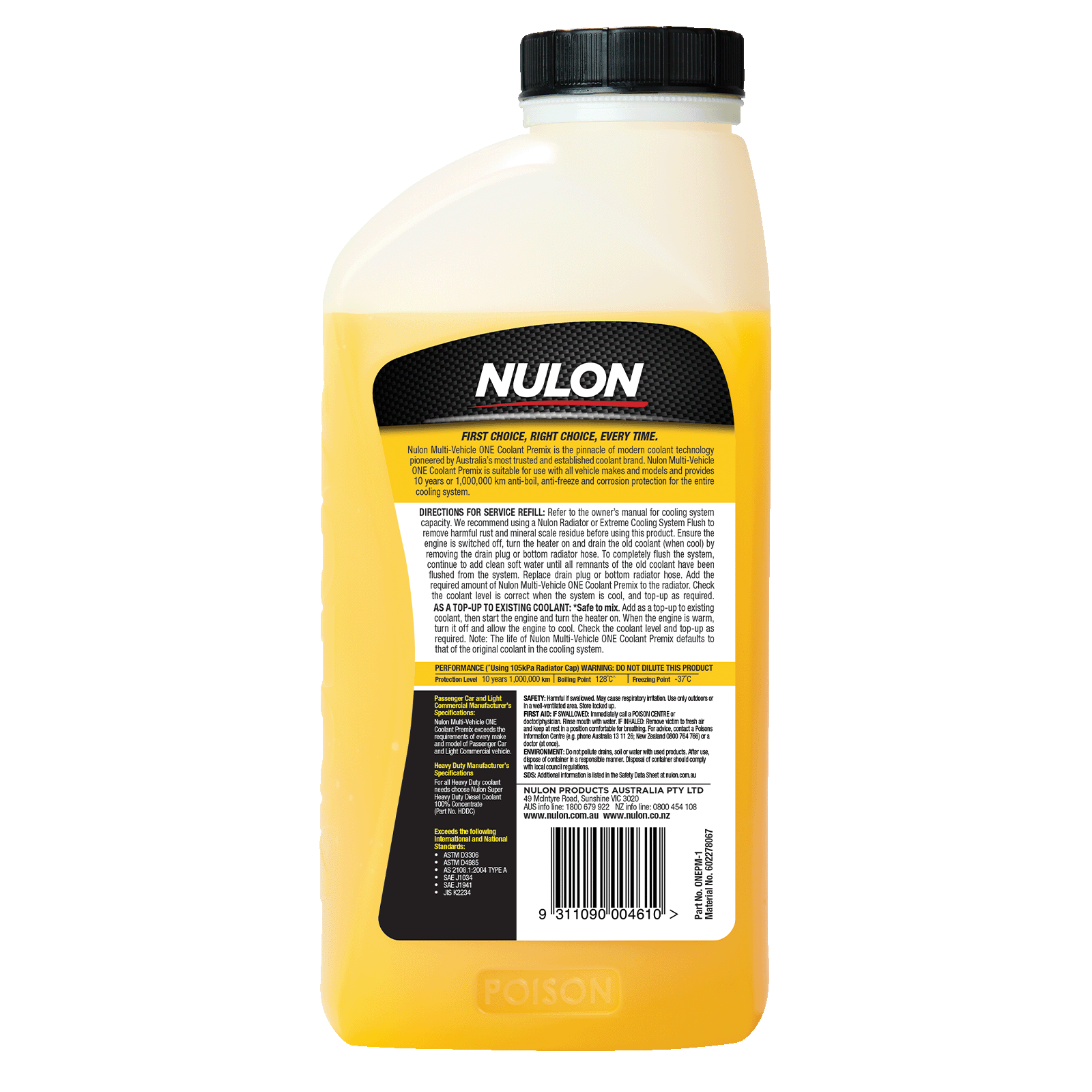 Nulon Multi-Vehicle ONE Coolant Premix 1L Yellow Anti-Freeze Anti-Boil