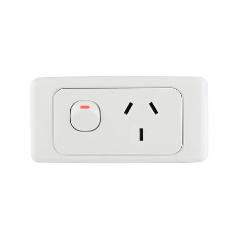 DETA Narrow Single Power Point White Polycarbonate 10A 250V Space Saving