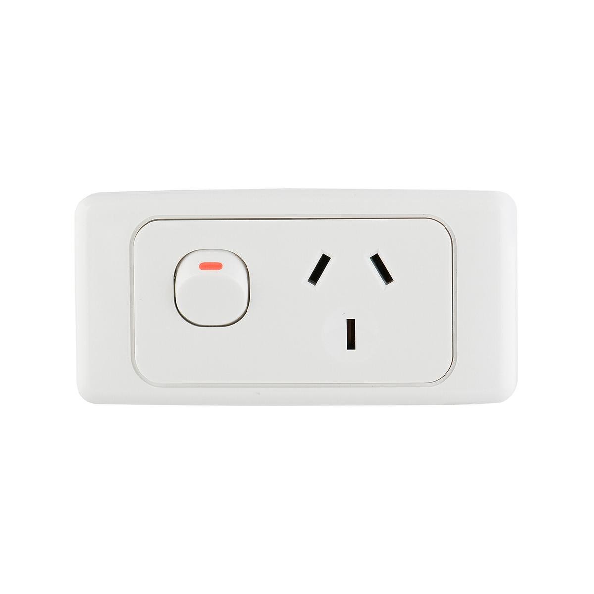 DETA Narrow Single Power Point White Polycarbonate 10A 250V Space Saving