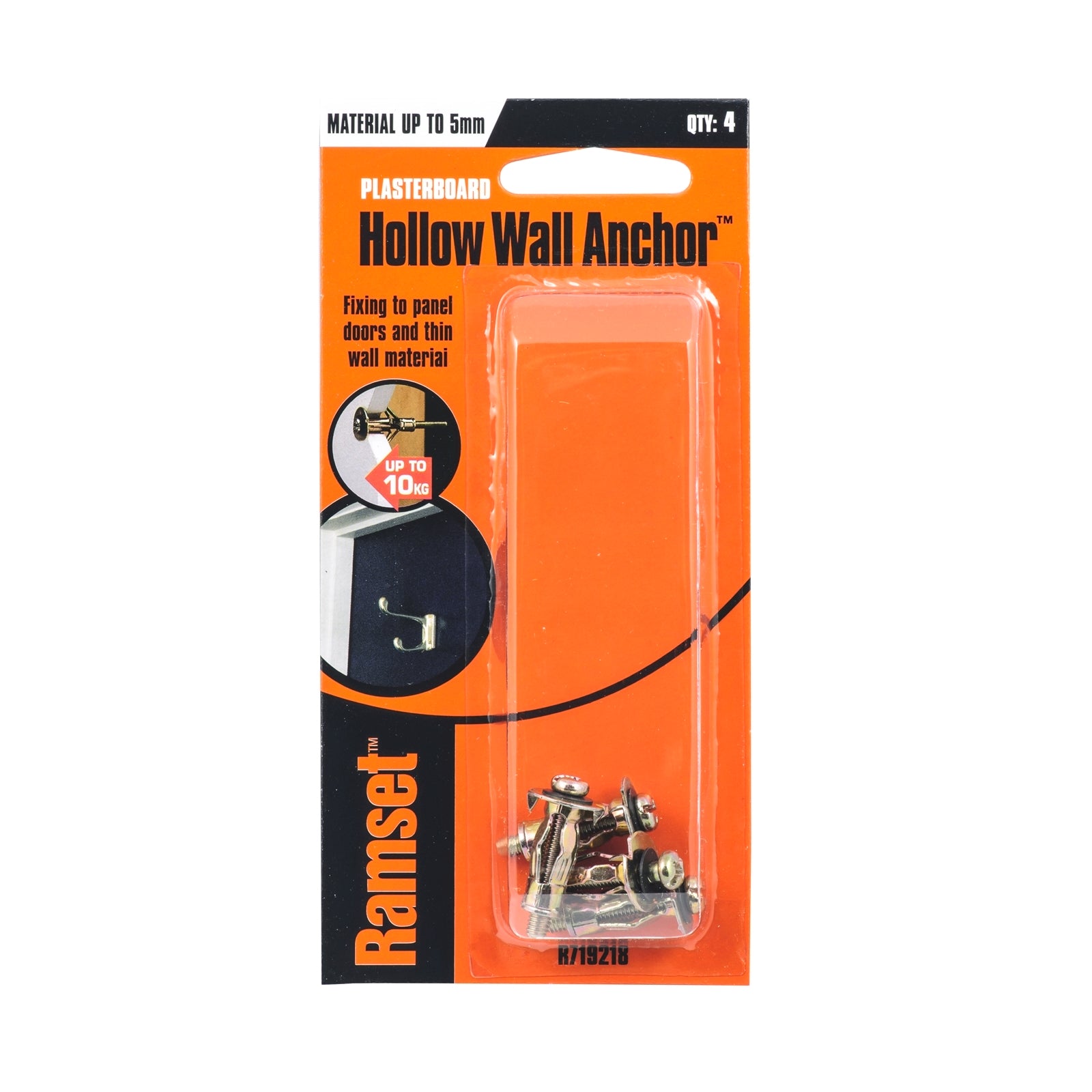 Ramset 5mm Hollow Wall Anchor - 4 Pack, Gold Zinc Plated Steel Cavity Fixing