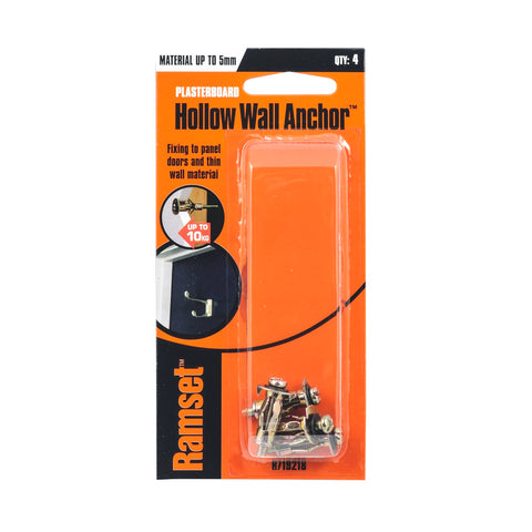 Ramset 5mm Hollow Wall Anchor - 4 Pack, Gold Zinc Plated Steel Cavity Fixing