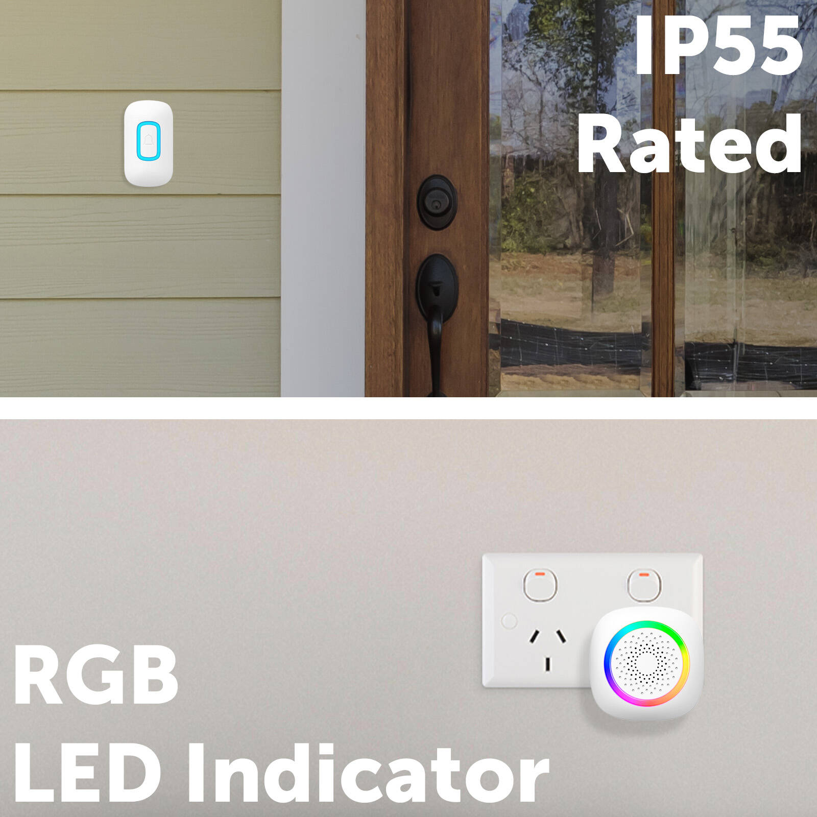 Arlec White 200m Wireless Plug-in RGB Door Chime With Push Button DCAP01