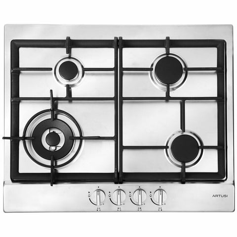Artusi gas cooktop - 4 burners with wok, cast iron trivets, stainless steel, LPG kit - AGH65X