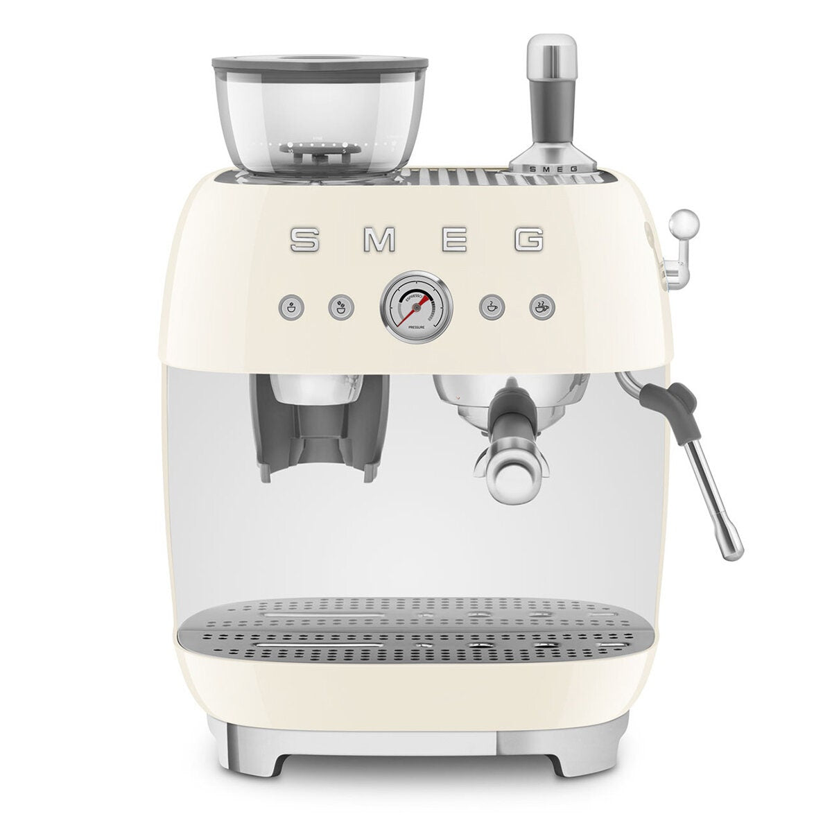 Smeg 50s Style Espresso Machine with Built-in Grinder - 20 Bar, Dual Thermoblock, Cream - EGF03CRAU