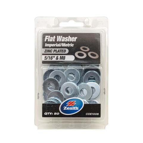 Zenith 5 16 M8 Zinc Plated Flat Washer 50 Pack - Steel - Durable - SuperSaverAU - view 1