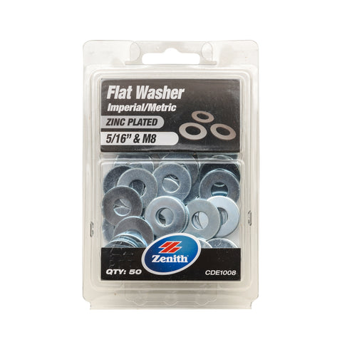 Zenith 5/16" M8 Zinc Plated Round Flat Washer - 50 Pack