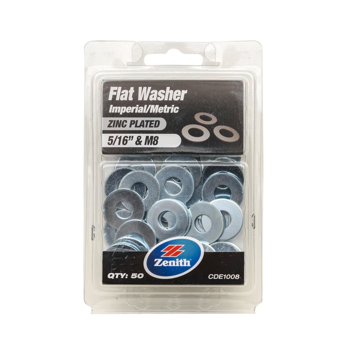 Zenith 5/16" M8 Zinc Plated Round Flat Washer - 50 Pack