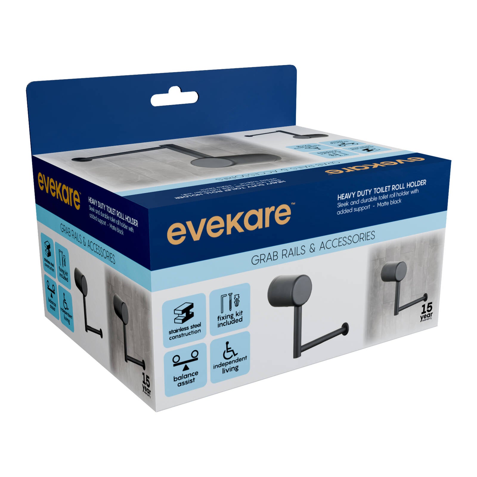 Evekare Matte Black Toilet Roll Holder for the Bathroom