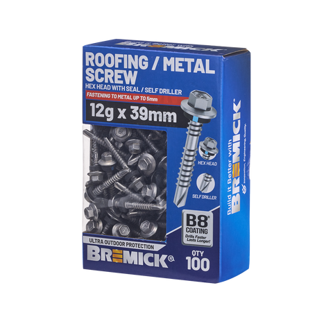 Bremick Hex Roofing Screw 12g x 39mm - B8 - Pack of 100 - Corrosion Resistant - SuperSaverAU - view 1