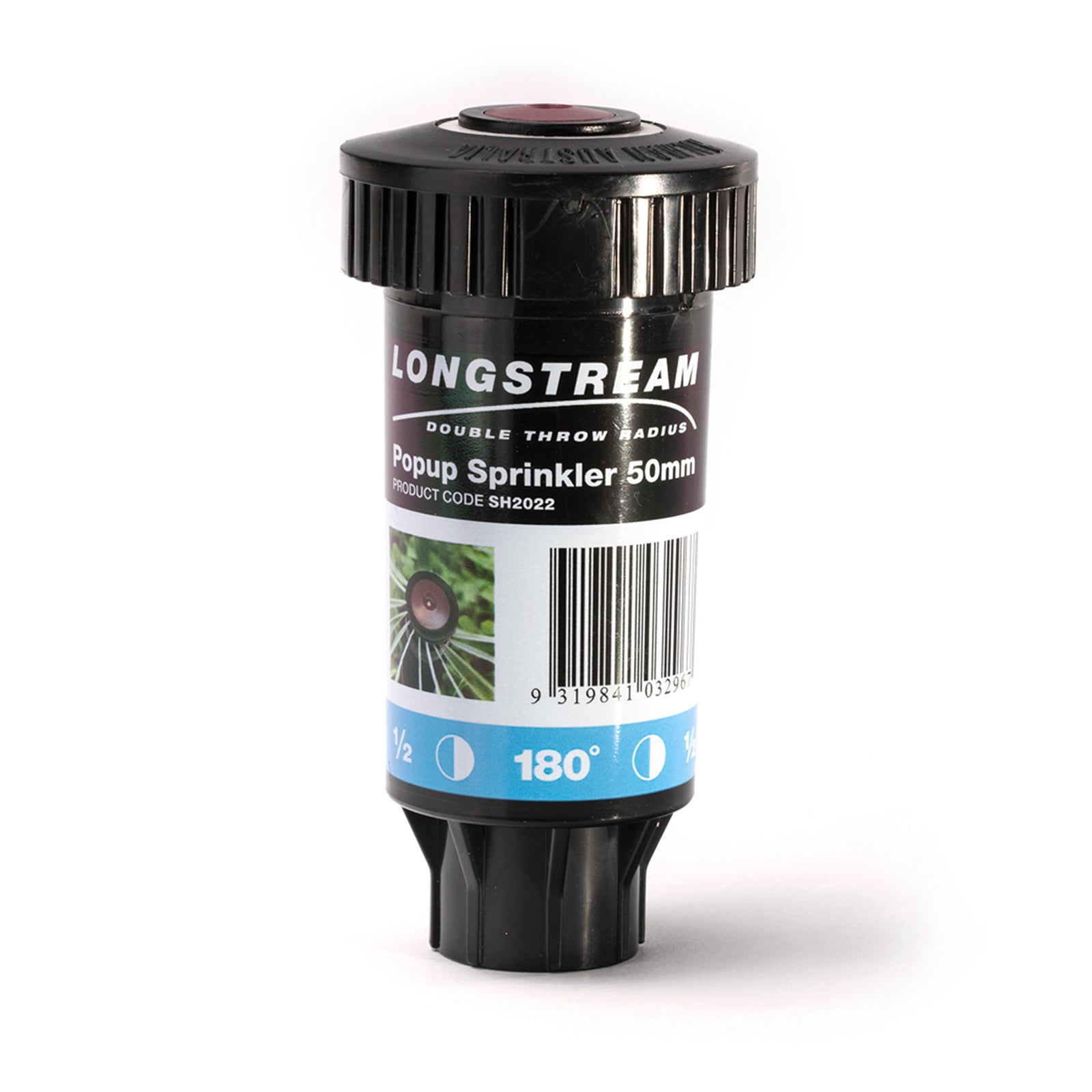 Holman 50mm Longstream Rotating Pop Up Sprinkler 1/2 Circle - 15mm BSP, 800 kPa, Black