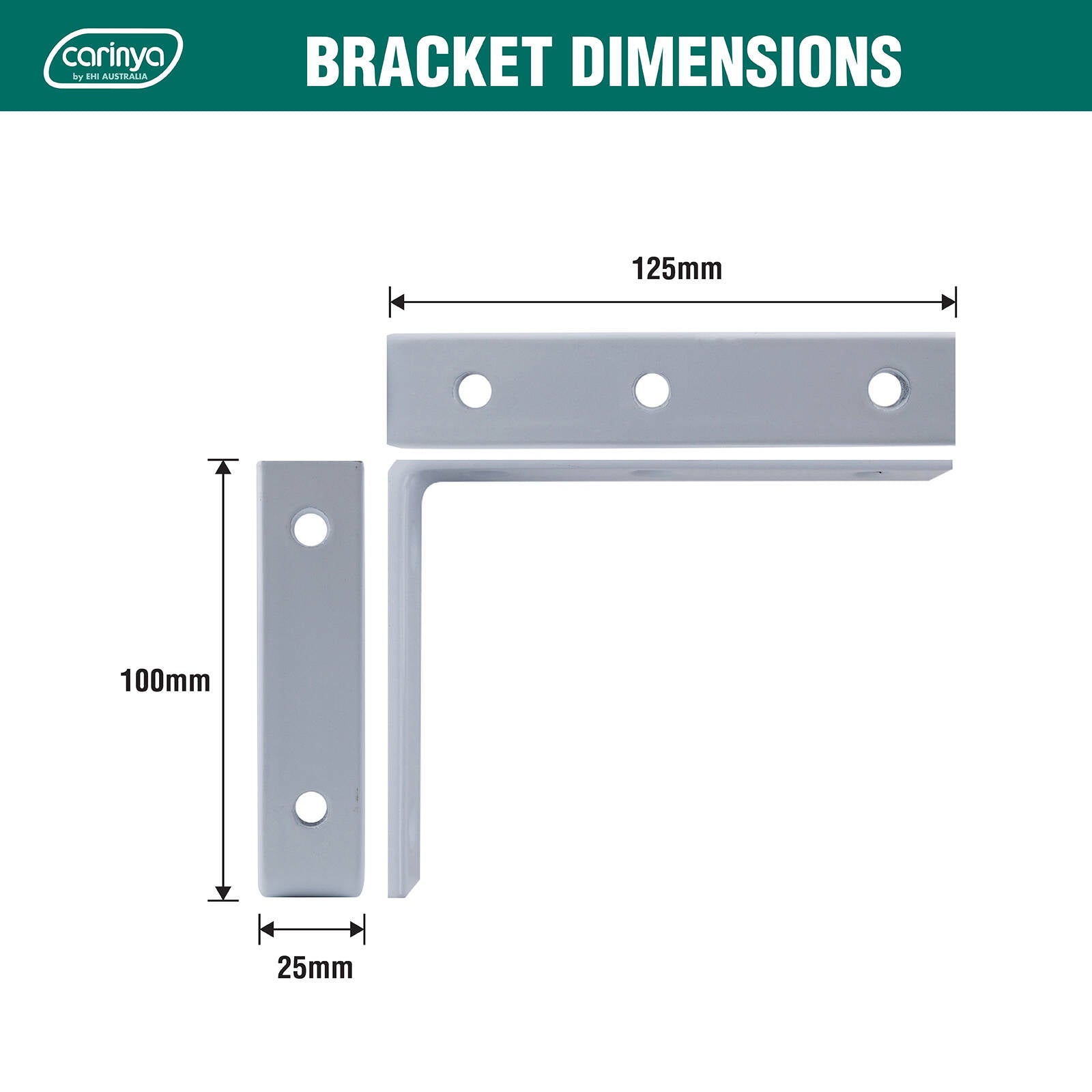 Carinya 100 x 125mm White Heavy-Duty Powder Coated Steel Angle Bracket, 200kg
