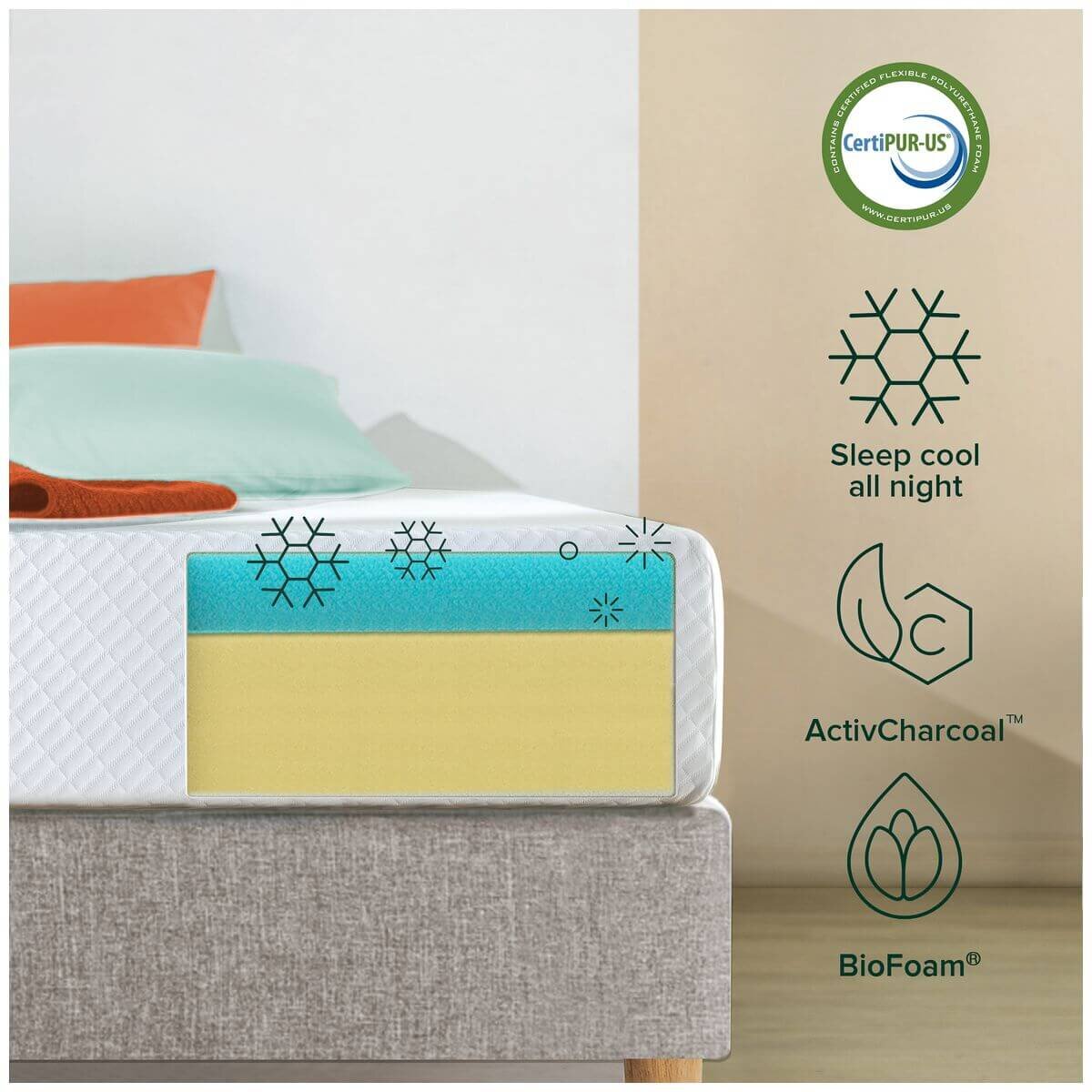 Zinus 13cm Single Cooling Essentials Foam Mattress - Green Tea Infused Foam - AU-MFGNO4ZC-05S