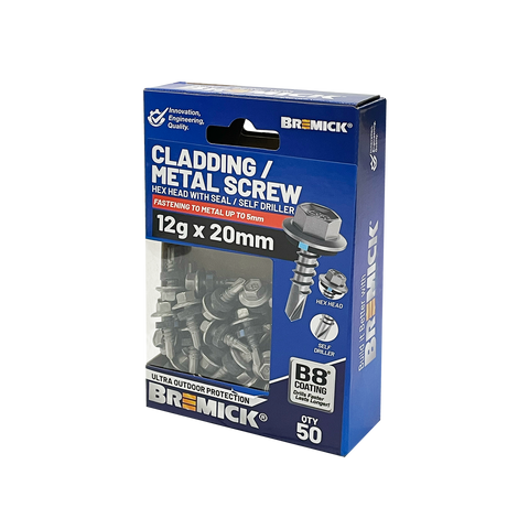 Bremick 12g x 20mm Hex Metal Screws B8 Drill Point - 50 Pack