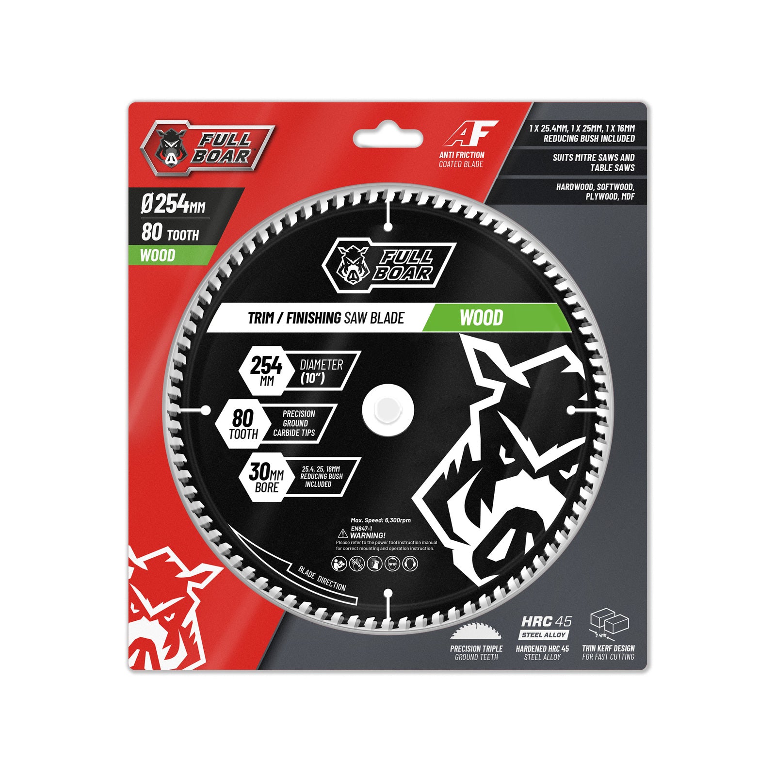 Full Boar 254mm 80T Trade Series Mitre Saw Blade 30mm Bore Fine Finishing