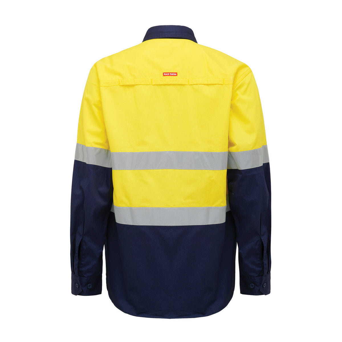 Hard Yakka Hi Vis Taped Long Sleeve Cotton Shirt Yellow/Navy Men's Size L