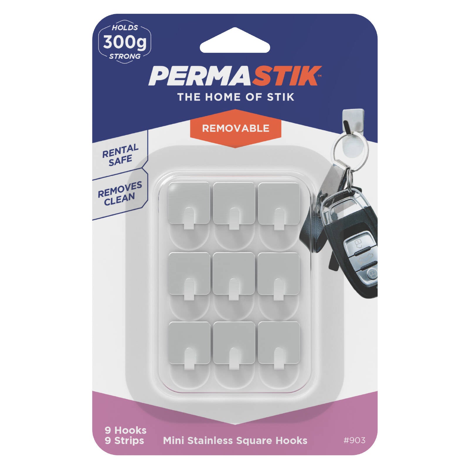 Permastik Small Square Hooks 9 Pack Stainless Steel