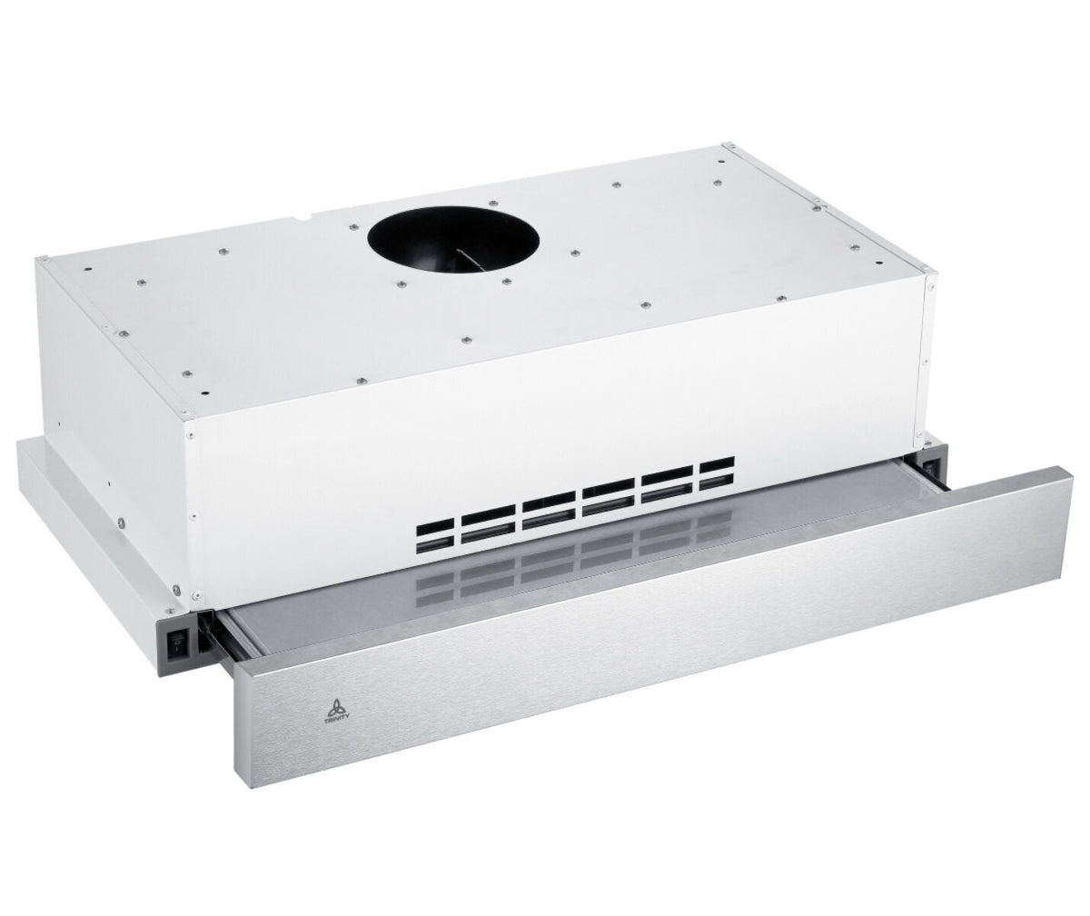 Trinity 90cm Slideout Rangehood - Front Recirculating, 440m³/h, Stainless Steel Facia, LED Lights - TR91290
