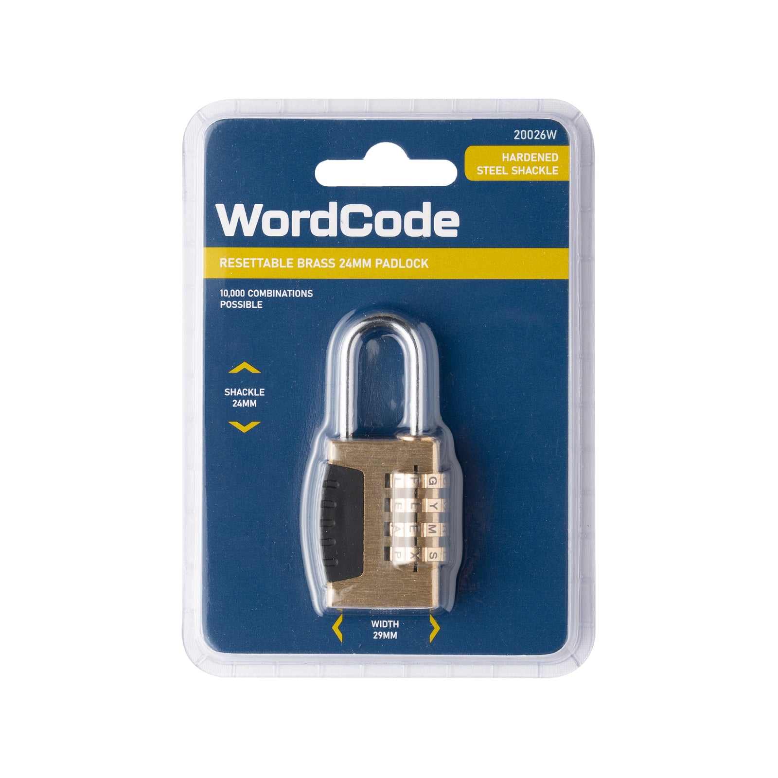 Wordcode 24mm Brass 4 Dial Resettable Combination Padlock