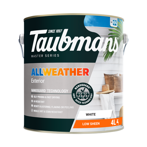 TAUBMANS 4L White Low Sheen Water Based Acrylic All Weather Exterior Paint
