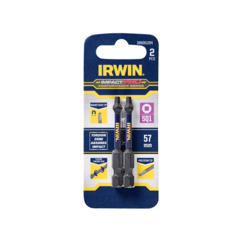 Irwin Impact Pro Performance 57mm SQ1 Screwdriver Bit 2 Pack