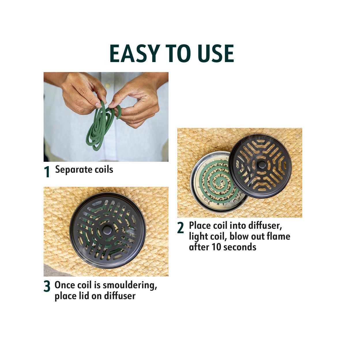 Bite Shield Mosquito Coil Diffuser with 10 Pack Coils & Stand, Black, Outdoor, BSH308