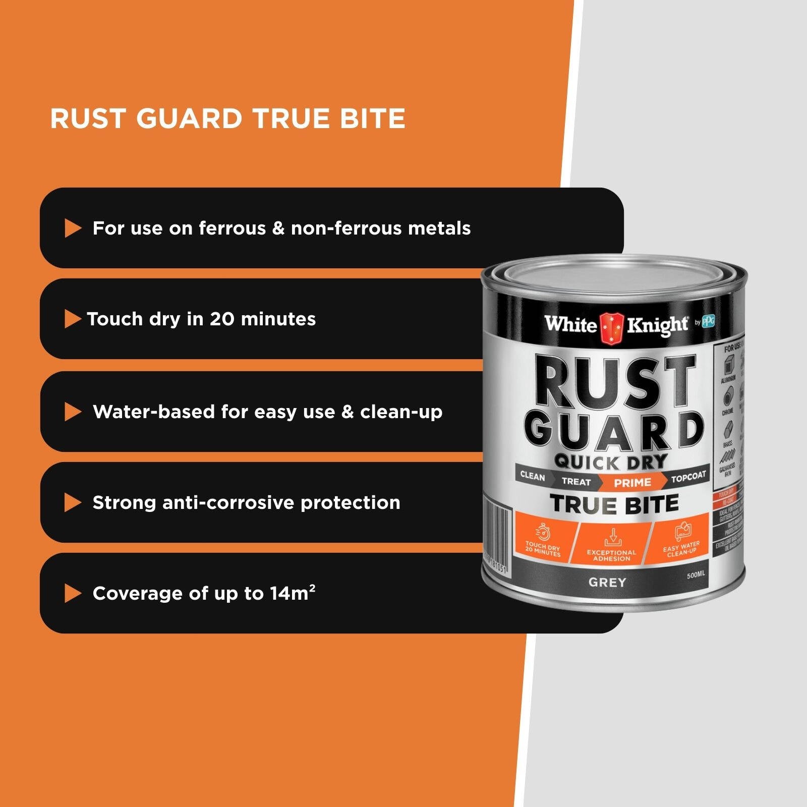 White Knight Rust Guard 500ml Grey Quick Dry True Bite Primer