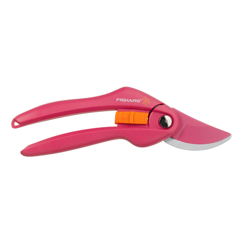 Fiskars Bypass Pruner Ruby, 22mm Cut, Carbon Steel Blade, Light Pink, Corrosion-Resistant, Snap Lock