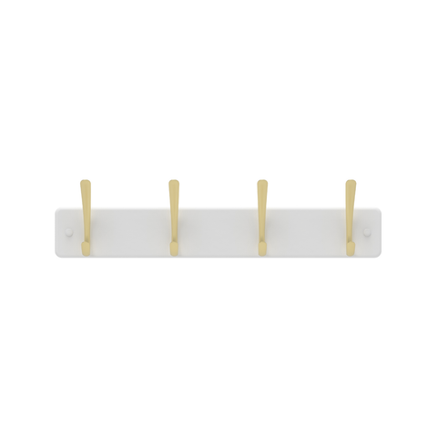 MODE 4 Brushed Brass Hooks White Board Hat & Coat Rack 450mm