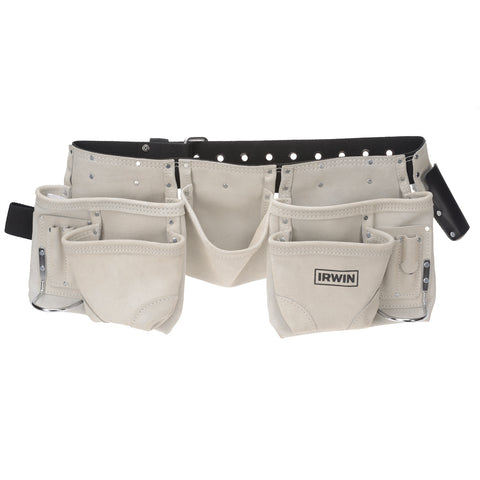 IRWIN 10 Pocket Suede Leather Construction Tool Belt with Tape Holder