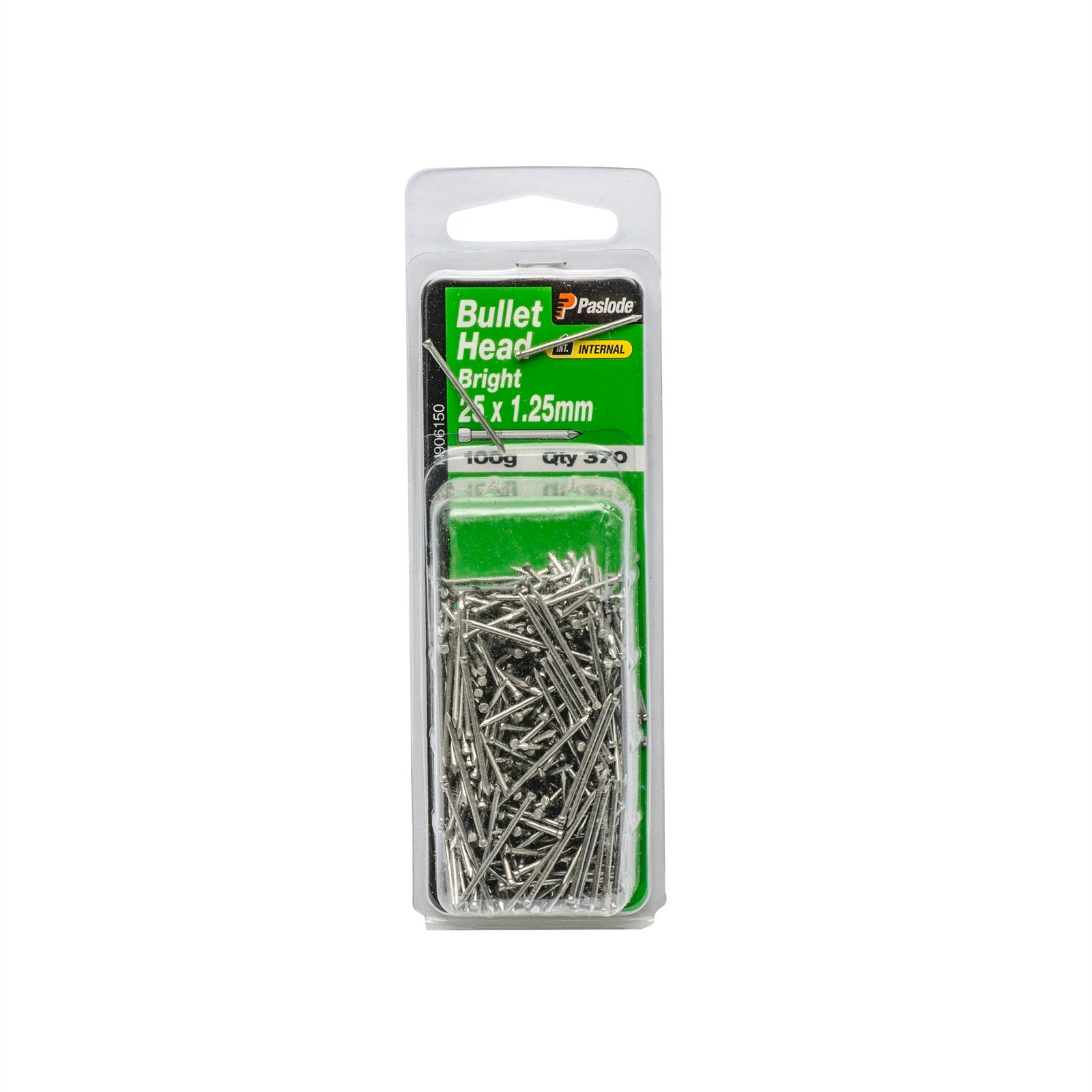 Paslode 25 x 1.25mm Bright Steel Bullet Head Nails - 370 Pack, 100g, Timber