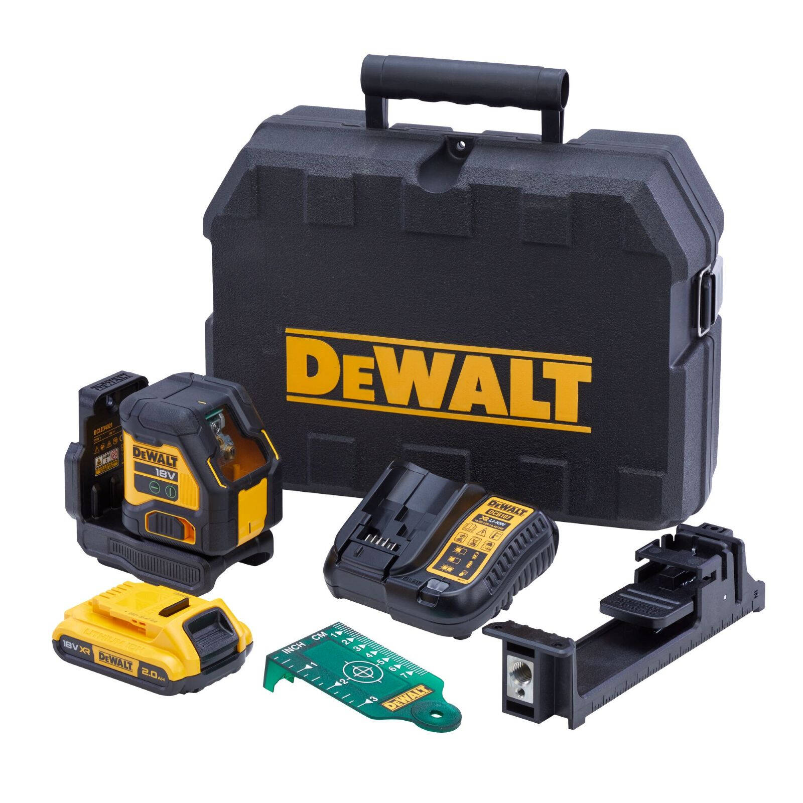 DeWALT 18V XR Li-ion Compact Green Beam Cross Line Laser Kit DCLE34021D1-XE
