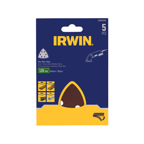 Irwin 110 x 170mm 120 Grit Detail Sanding Sheets, 5 Pack for Wood & General Sanding