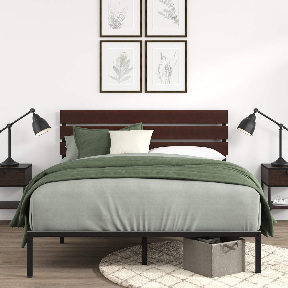 Zinus Figari queen metal and bamboo bed frame - brown, slat support, 250kg capacity - AU-FBOBH1-39Q
