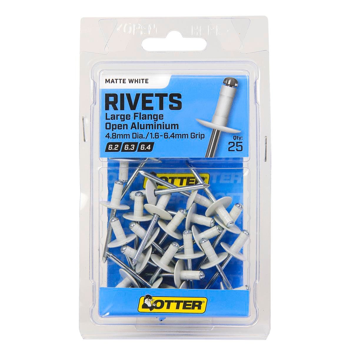 Otter Matt White Aluminium Large Flange Rivets 25 Pack