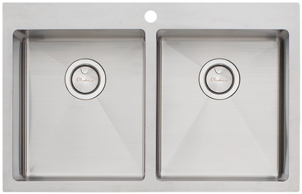Oliveri Apollo double bowl sink - 800mm brushed stainless steel - chopping board and colander - AP1464