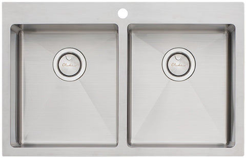 Oliveri Apollo double bowl sink - 800mm brushed stainless steel - chopping board and colander - AP1464