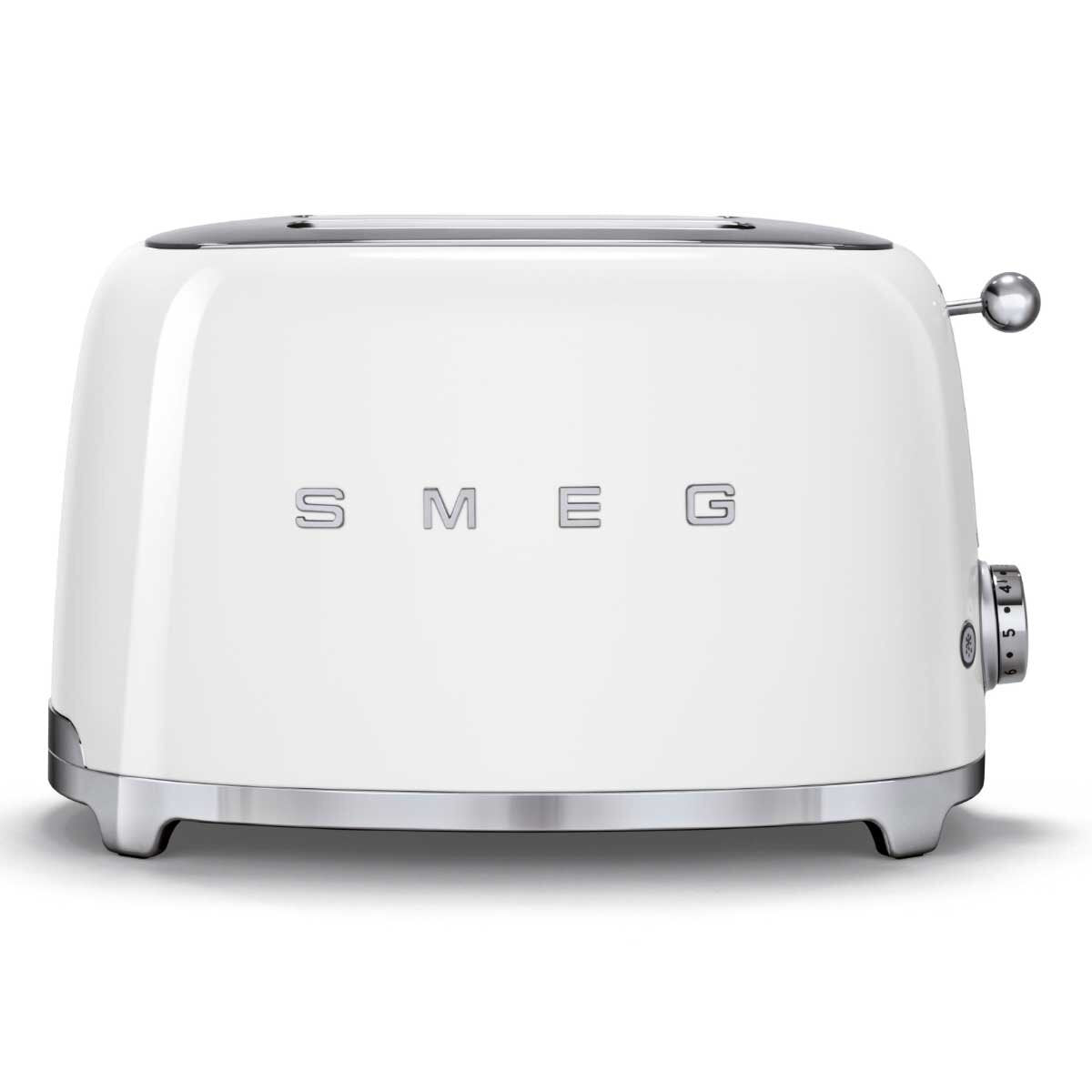 Smeg 50s Retro Style 2 Slice Toaster - White, Six Browning Levels, Extra-Wide Slots - TSF01WHAU