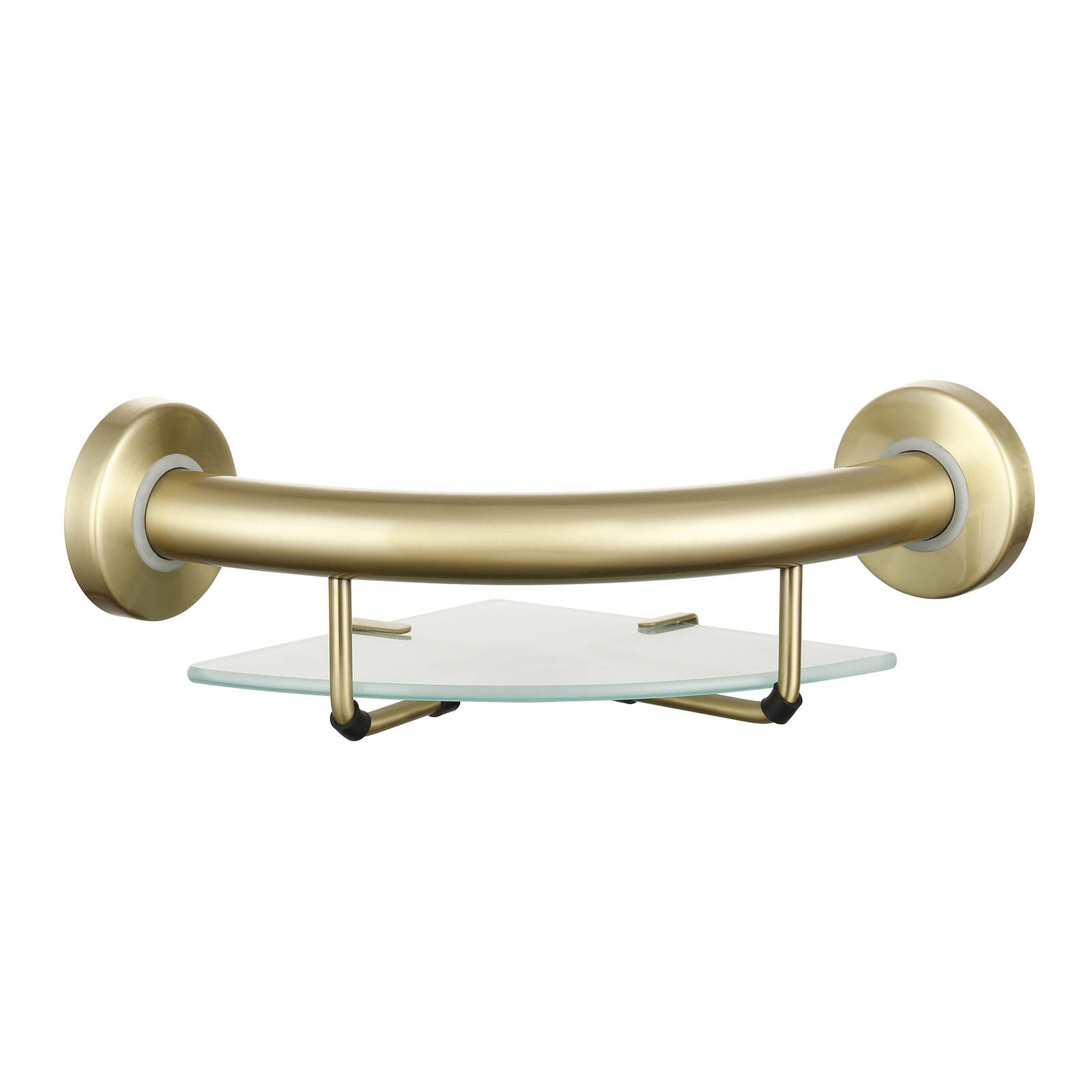 evekare Brushed Brass Corner Shelf with Grab Rail 270 x 120 x 275mm