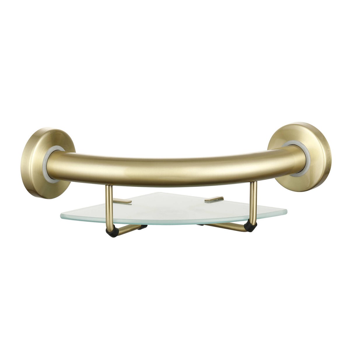 Evekare Brushed Brass Corner Shelf with Grab Rail - 270mm x 120mm x 275mm - Durable Stainless Steel - 250kg Weight Rating - SuperSaverAU - view 1