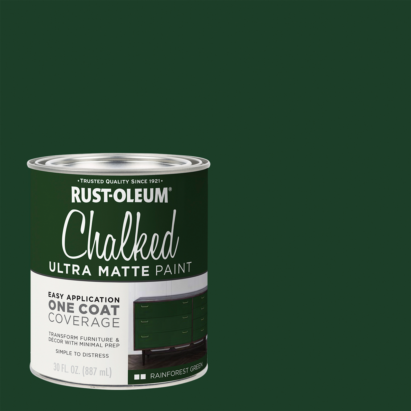 Rust-Oleum 887ml Rainforest Green Ultra Matte Chalked Paint, Splatter Resistant Indoor