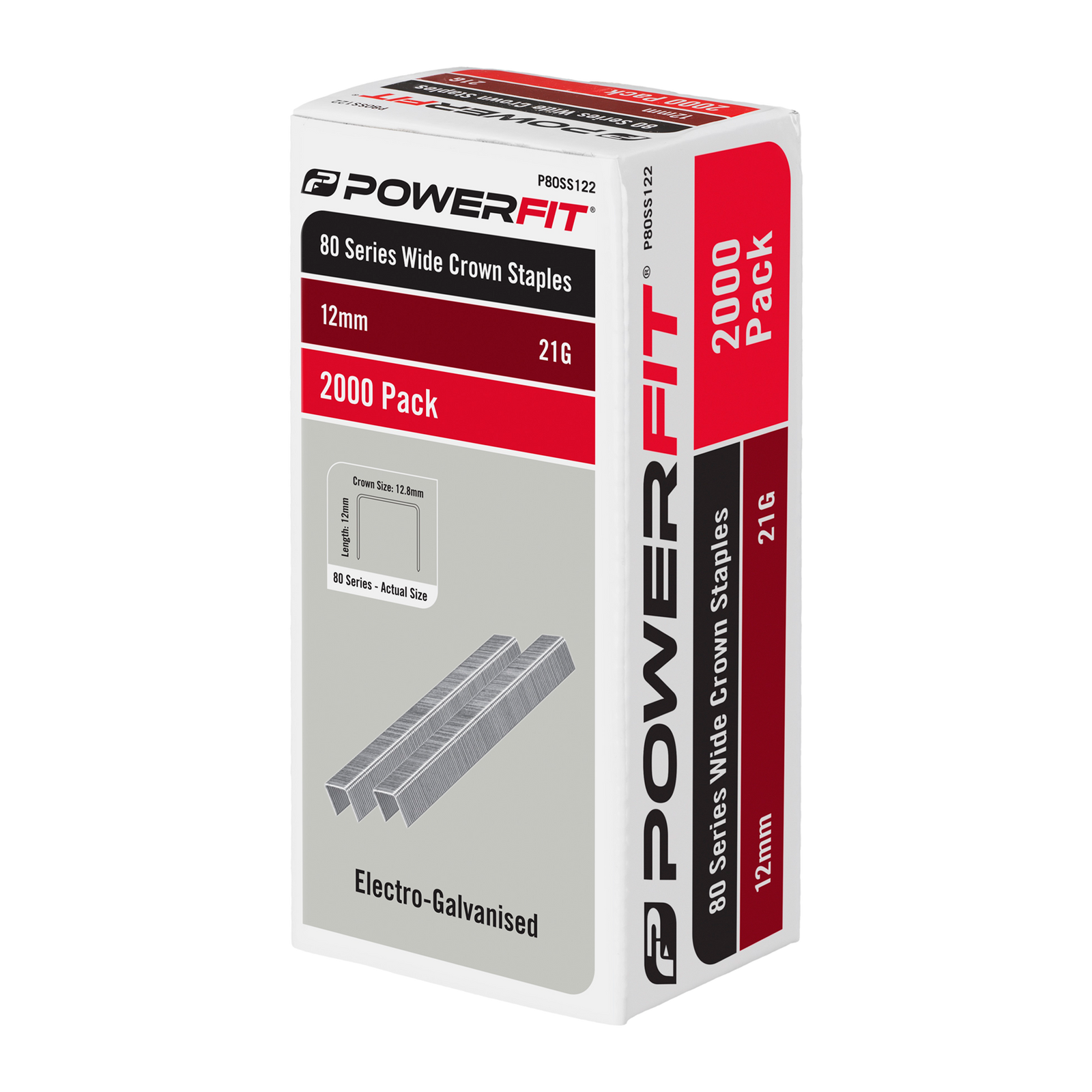 PowerFit 12mm 80 Series Wide Crown Staples Electro-Galvanised - 2000 Pack