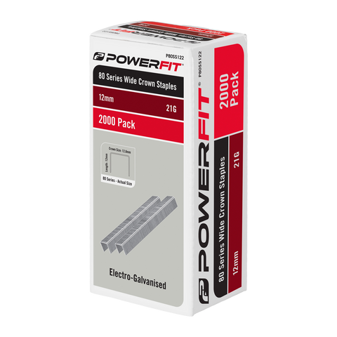 PowerFit 12mm 80 Series Wide Crown Staples Electro-Galvanised - 2000 Pack